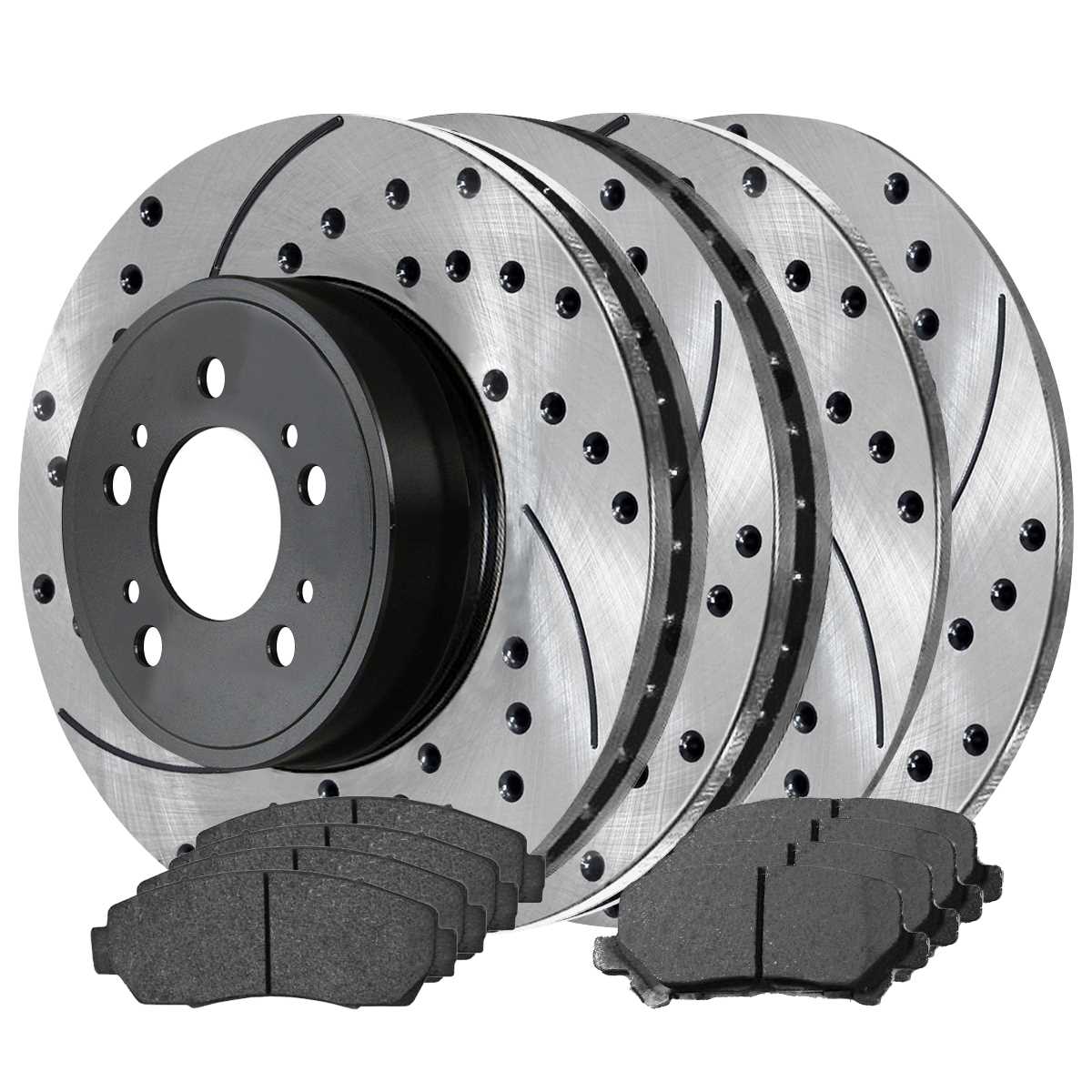 AutoShack Front and Rear Drilled Slotted Brake Rotors Black and Ceramic