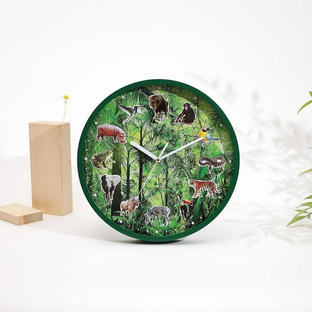 Reloj de pared con sonidos de animales, redondo, de 30 cm, ligero, con un diseño visual encantador para decoración del salón. Funciona con pilas.