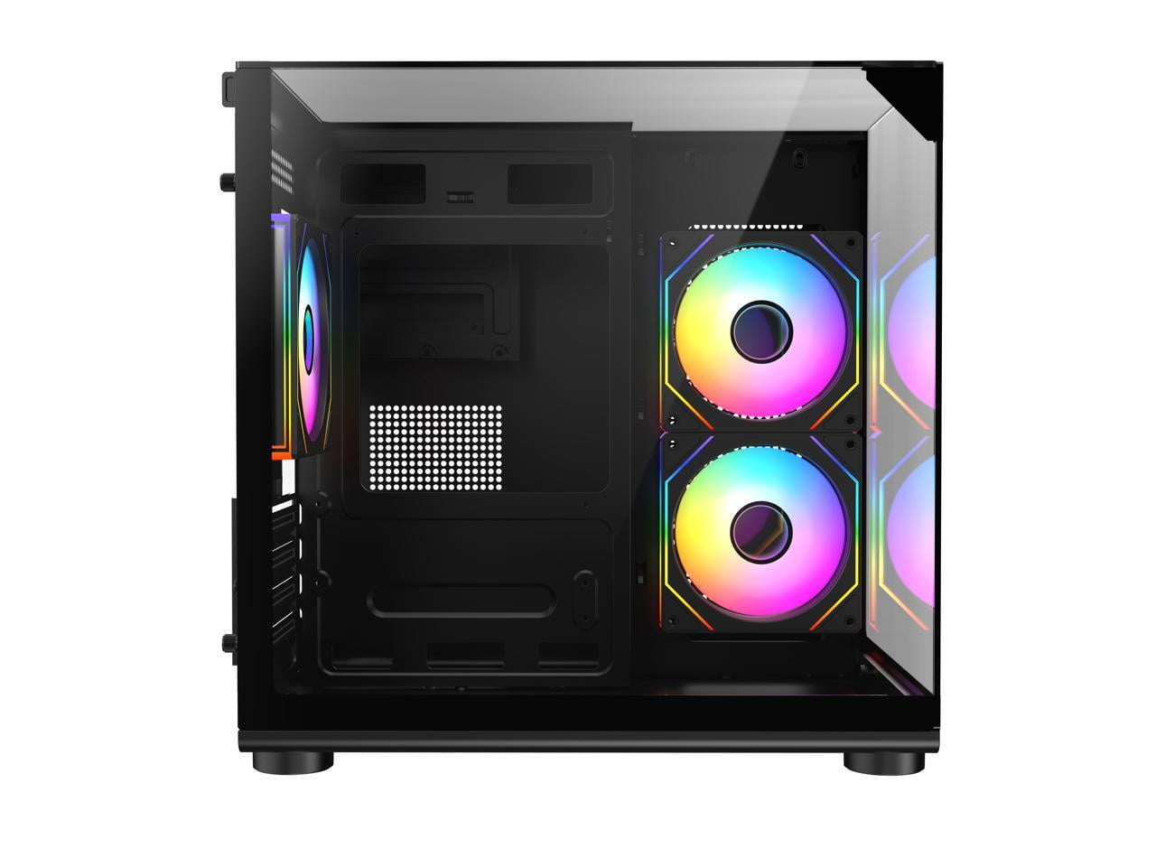DIYPC ARGB-DC100-BK Black Dual USB3.0 Tempered Glass Micro ATX Gaming Computer Case w/ 3 x ARGB PWM Fans (Pre-Installed)