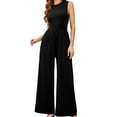 thumbnail image 3 of DL Jumpsuit for Women Sleeveless Wide Leg Overalls Casual Solid Crew Neck One Piece Outfits with Pockets，Complimentary Silk Scarf (Black), 3 of 9