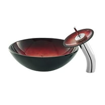 Swiss Madison Cascade 16.5 Glass Vessel Sink with Faucet, Ember Red