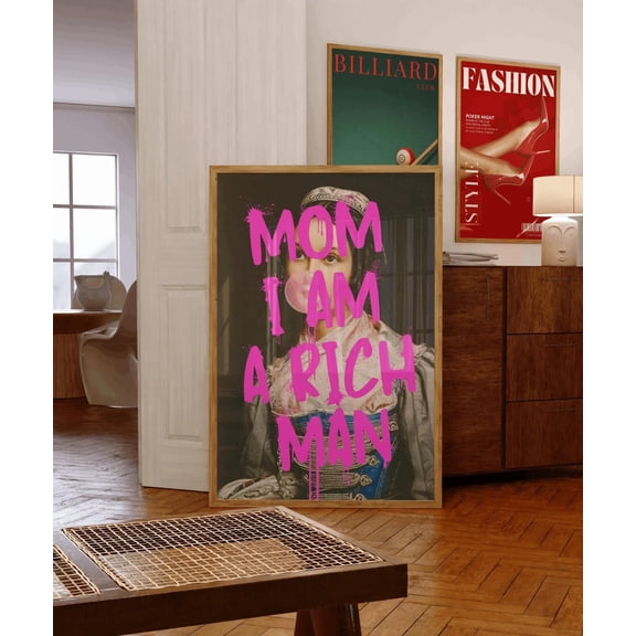 Pink Graffiti Altered Renaissance Portrait Wall Art, Unframed Paper Print Size 8x12
