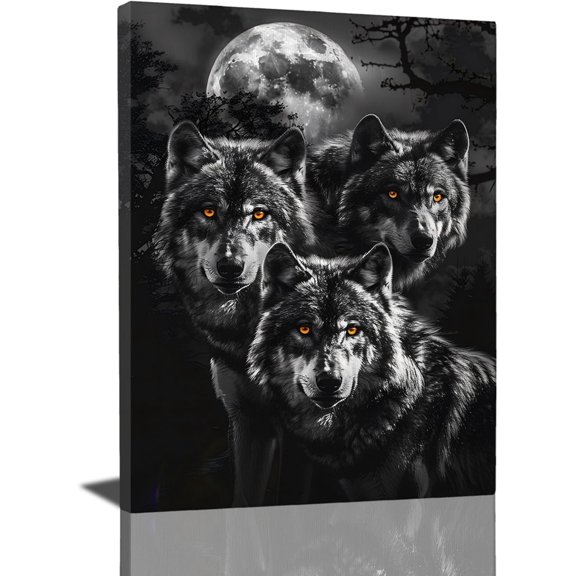 Aaheei Wolf Decor Wall Art Wolf Bathroom Wall Decor Wolf Poster Wolf and Moon Pictures for Wall Animal Canvas Print Painting Artwork for Bathroom Bedroom Living Room