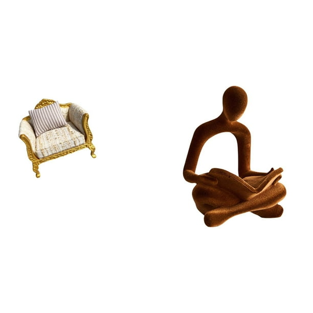 Modelo De Sofá De Madera En Miniatura Y Figura Humana, Estatua De Pensador Abstracto, Decoraciones Para Casa De Muñecas, Manualidades De Bricolaje, Muebles De Simulación, Juguete, Colección