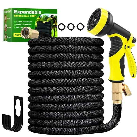 detexis Garden Hose 100 ft Expandable Water Hose with 3/4" Solid Brass Fittings Leak-Proof Retractable Hose 10 Functional Spray Hose Nozzle,Flex