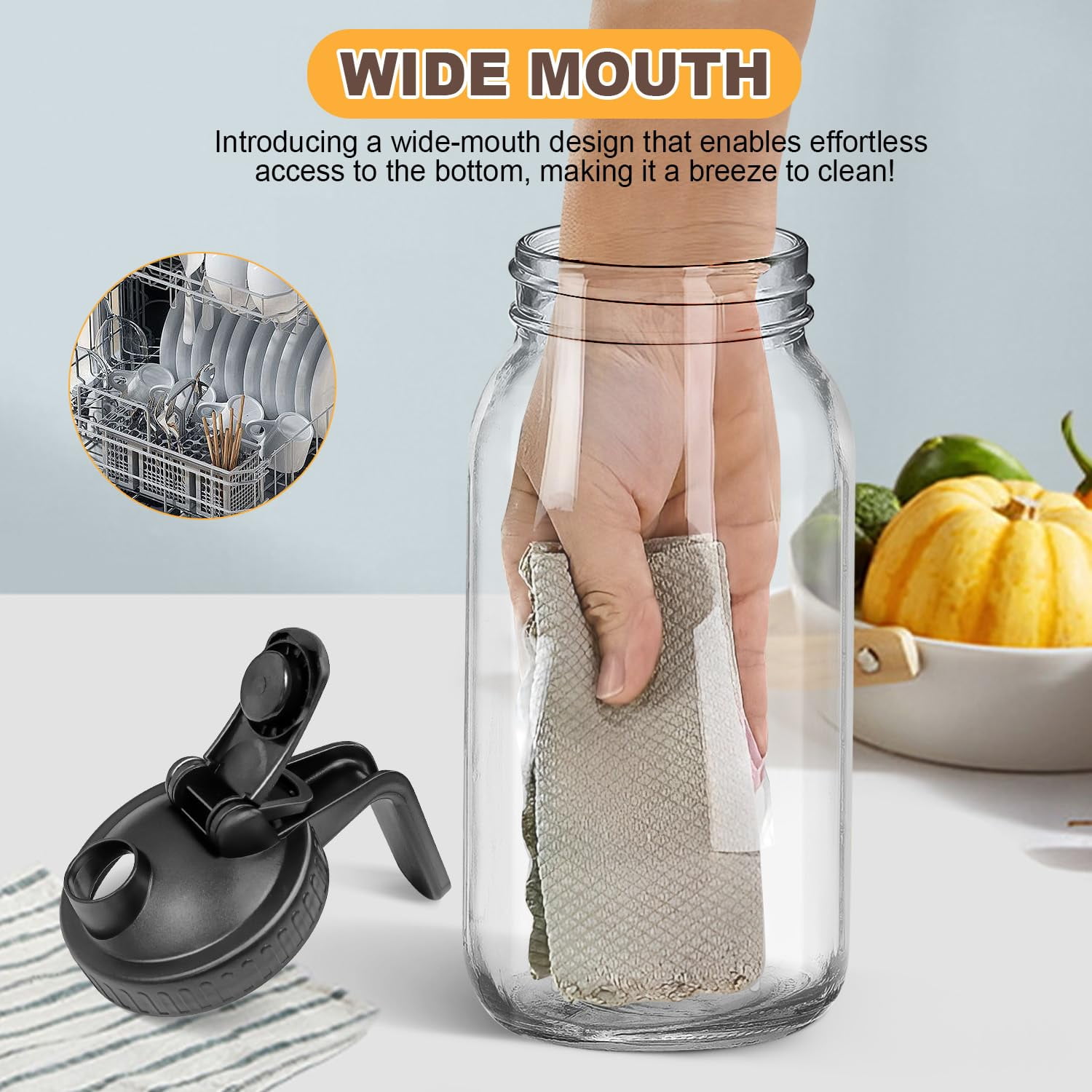 JOGGEIL 3 Pack 64OZ Mason Jars with Lid, 2 Quart Glass Water Pitcher with Lid, Airtight Seal for Great for Iced Tea,Juice,Milk,Coffee,Sun Lemonade, Black