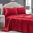 thumbnail image 3 of Cobedzy Ensemble de 4 Pcs en Satin de Luxe Format Grand, Ensemble de Draps en Satin Format Grand, Draps en Satin Rouges Grand avec 1 Drap-Housse à Poche Profonde 1 Drap Plat 2 Taies d'Oreiller, 3 of 4