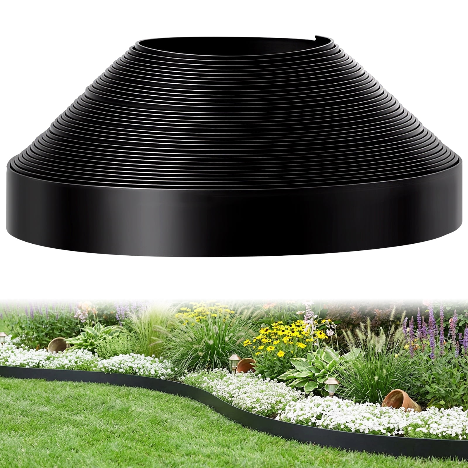 GOTGELIF Landscape Edging 2inch Tall, 40/100ft No-Dig Landscape Edging Border with 50/120 Spikes Plastic Garden Edging for Landscaping