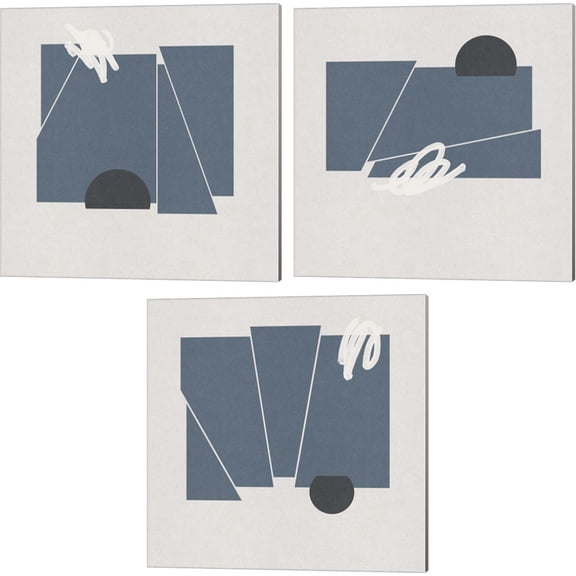 Great Art Now Blue Felt by Jacob Green 3 Piece Canvas Art Set Each 14"W x 14"H