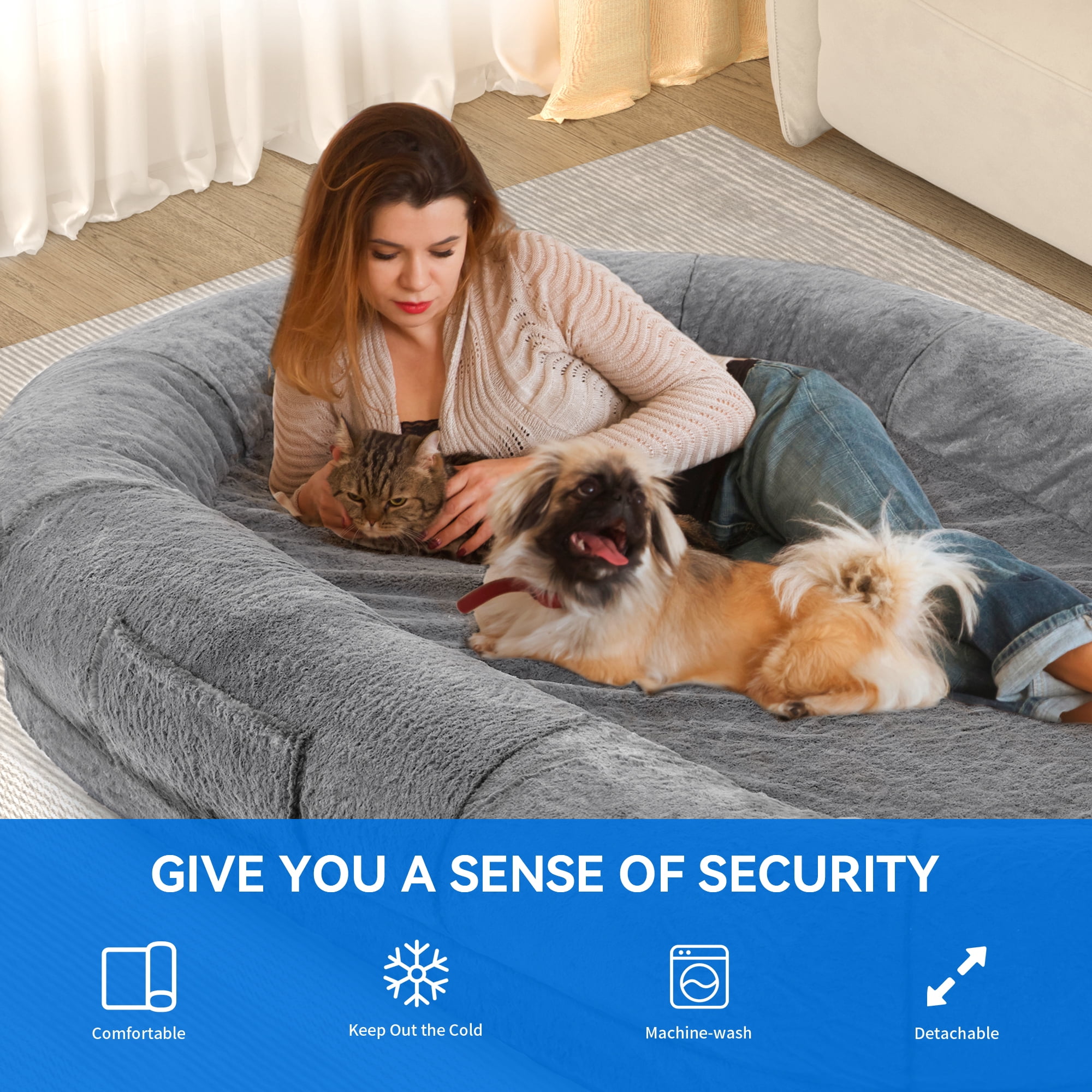 Dextrus Human Dog Bed,Oversized 72"x48"x10" Bed for Humans and Dogs, Orthopedic Comfort with Portable Storage Pocket