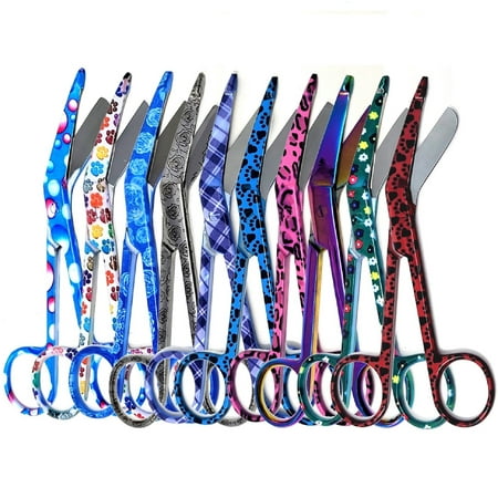 

Set of 10 Lister Bandage Scissors 5.5 Stainless Steel with Assorted Pattern-FIG 5
