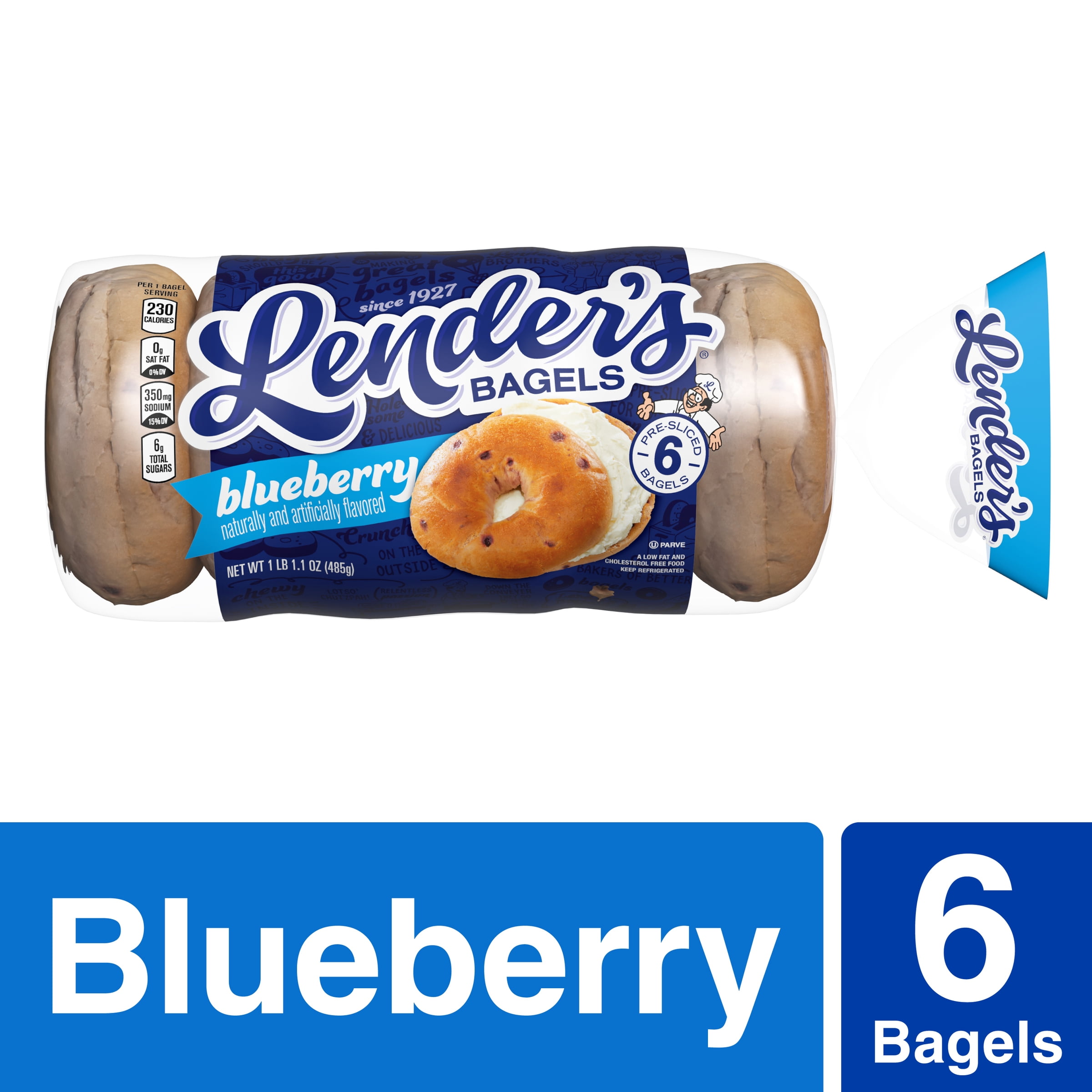Lender’s Refrigerated PreSliced Blueberry Bagel, 6 Bagels per Bag, 17.1 oz