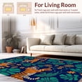 thumbnail image 2 of ODIKA 2'x3' Machine Washable Non-Slip Area Rug, Noble Feline Among Tropical Botanical Canopy High Traffic Rug, Blue, 303353, 2 of 7