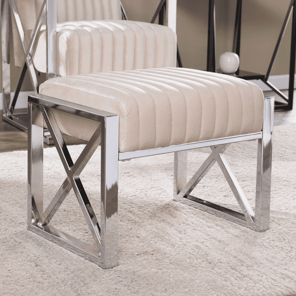 Ellison Velvet Ottoman - Champagne with Chrome | Multifunctional Furniture for Home Decor