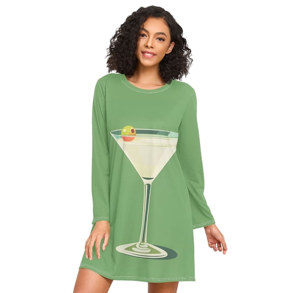 FORMRS Womens Long Sleeve Nightgowns Crew Neck Sleep Shirt Soft Pajamas Sizes S-3XL, Green Lemon Juice
