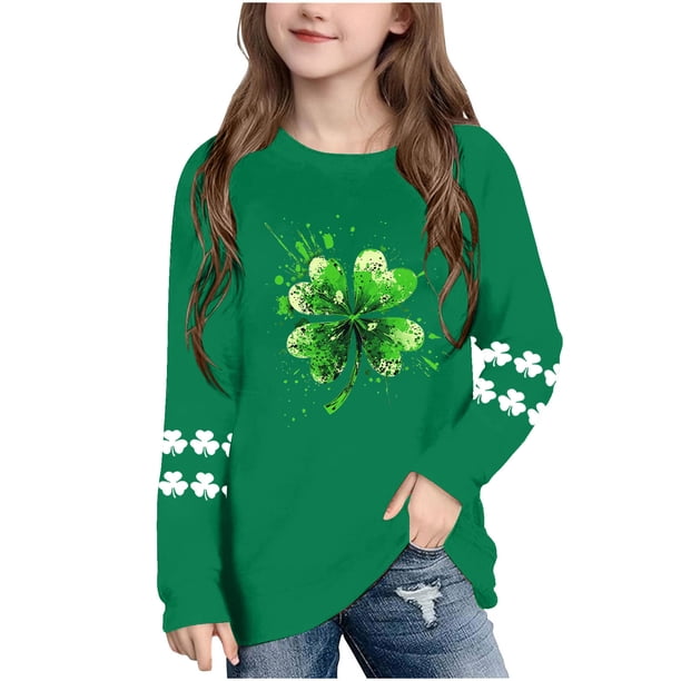 Blusas y camisas de manga larga con cuello redondo, moda del Día de San Patricio, blusa informal con estampado bonito de manga larga para niños y niñas.