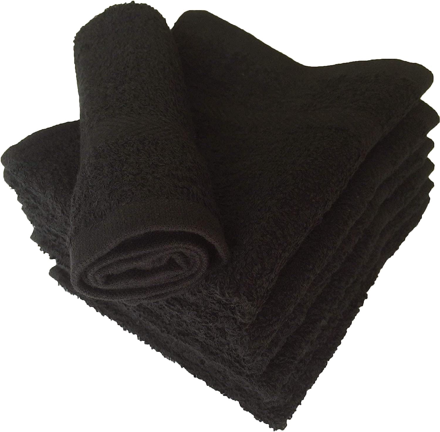 Linteum Textile Face Towel Set, 13x13 Inch, 100% Soft Cotton, 16 Single Ring Spun Washcloths, Absorbent & Durable Face Towel for Household, Spa, Gym and Hotels - 12 Pack (Black)