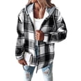 thumbnail image 6 of Women'S Casual Jacket Plaid Long Sleeve Shacket Fleece Lined Hooded Jackets Warm Coat Black 5XL, 6 of 9