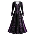 thumbnail image 4 of Wovilon Women's Halloween Dress Gothic Floral Bat Print V Neck Long Sleeve Flare Silhouette Maxi Dress Pull On Stretch Vintage Fall Party Costume, 4 of 4