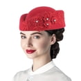 thumbnail image 3 of Women's Flower Applique Pillbox Hat Elegant Church Fascinator Tea Party Cap, 3 of 5