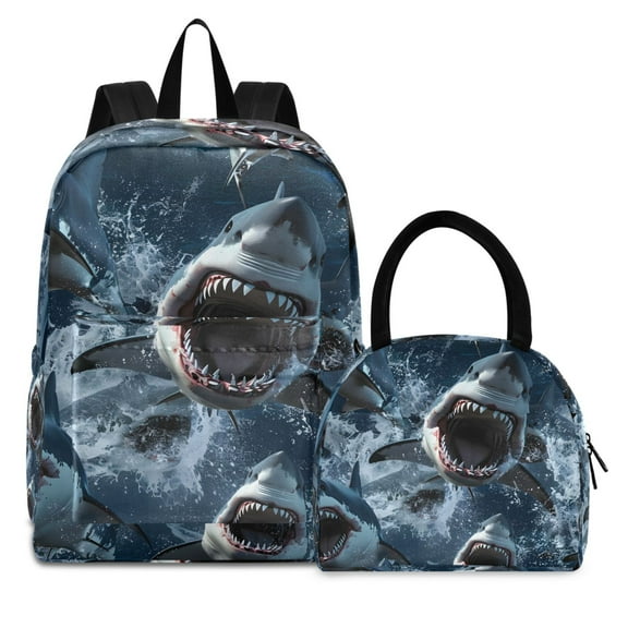 ALAZA Backpack Set Sharks Jumped Out Water Elementary School Bags Student BookBag with Lunch Bag