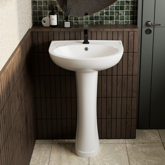Los Flexi 20" x 17" Glossy White Pedestal Sink for Small Bathrooms with Overflow and Single Faucet Hole