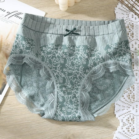 Goodeals Womens Elastic Waist Briefs Pretty Lace Trim Panty Cute Bow Full Coverage Undies Soft Everyday Underwear Trendy Lingerie(Green L)Online Deals
