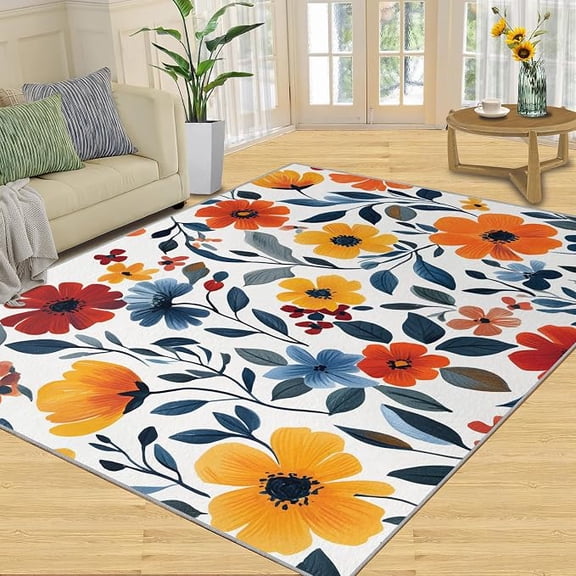 Boho Rugs, Colorful Floral Area Rug, Watercolor Floral Rugs for Bedroom, Washable Rug, Low-Pile & Non Slip, Indoor Carpet & Living Room Decor 3 x 5ft