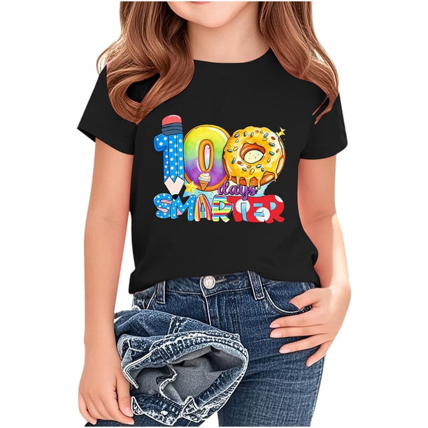 Blusas y camisas de manga corta con cuello redondo, moda de verano y primavera, para niños, cuello redondo, manga corta, temporada escolar, camiseta estampada, blusa de poliéster para niños