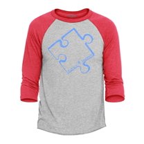 Shop4Ever Men's Blue Puzzle Piece Raglan Baseball Shirt X-Small Heather Grey/Red