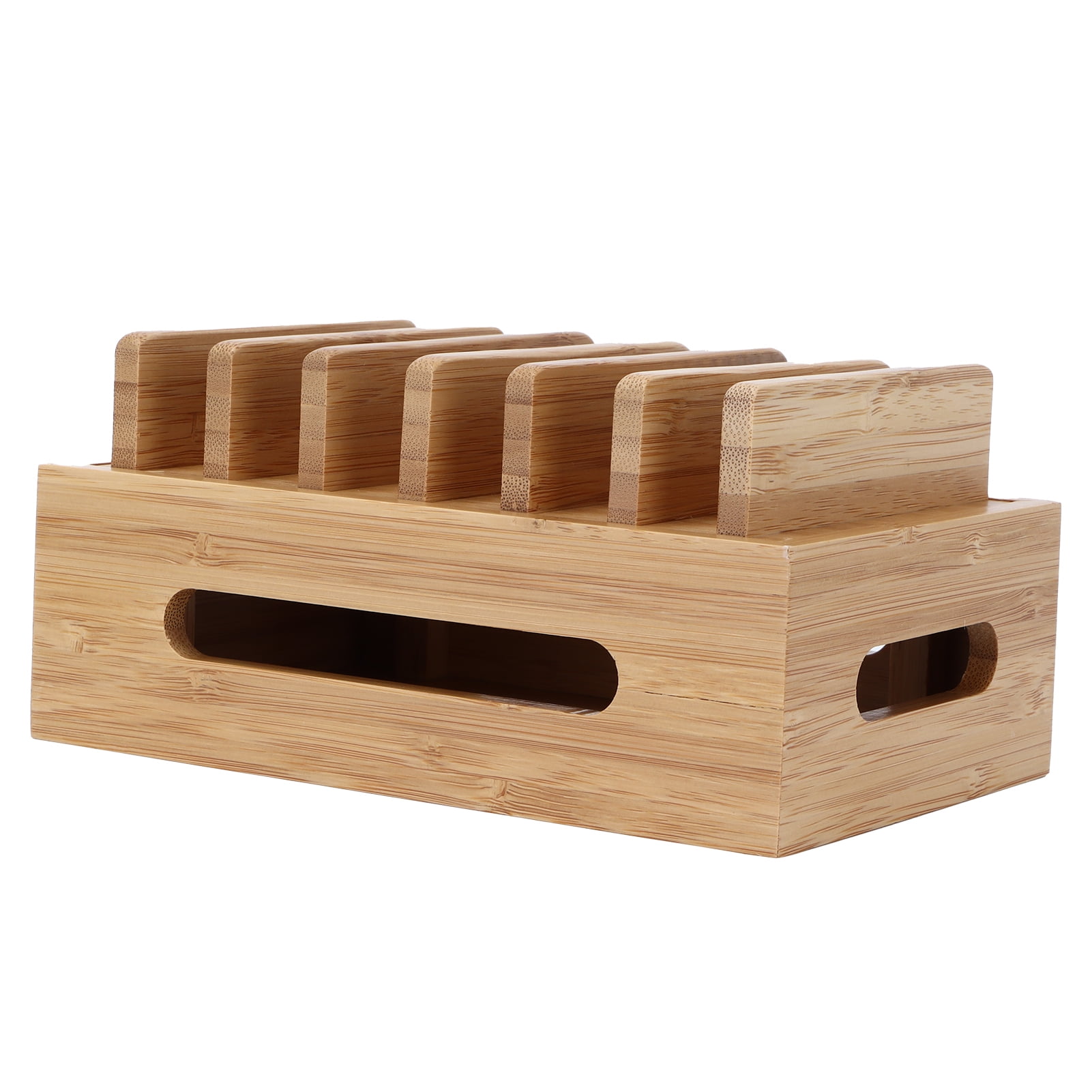 BIMZUC Bamboo Wood Cell Phone Dock Portable Tablet Computer Organizer Storage Box For Home Office Desk Accessory Storage Bracket Holder Natural Wood Finish