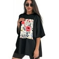 thumbnail image 3 of Plus Size Shirt for Women Black Tops for Women Short Sleeves Shirt for Women Vintage Flower T Shirt Oversized Shirt for Women S, 3 of 5