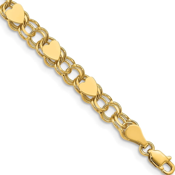 14K Yellow Gold Double Link With Hearts Charm Bracelet Made In Peru do500-8