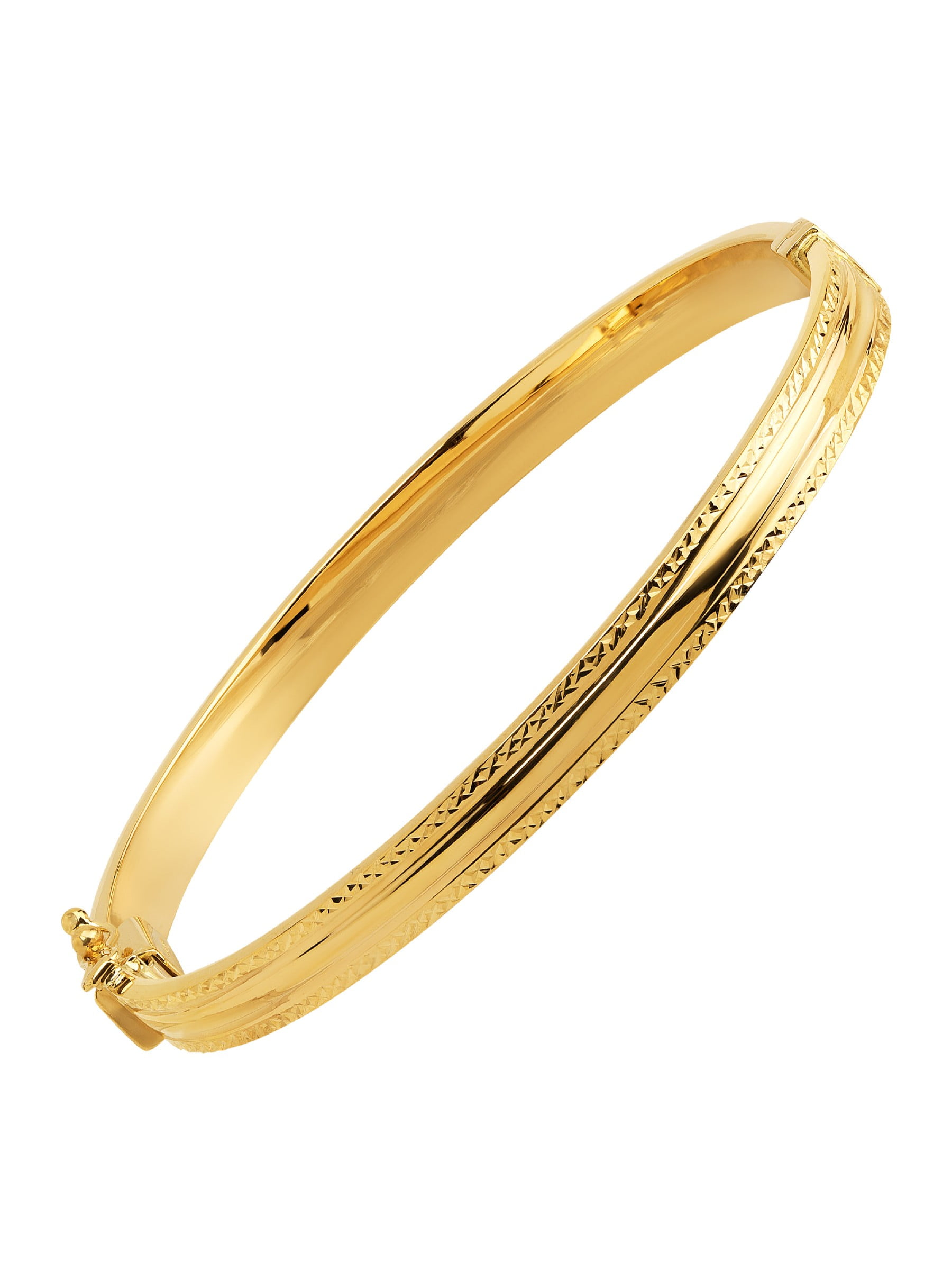 Genuine 14k Yellow Gold 3mm Diamond-cut Tube Bangle Bracelet 
