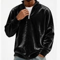 thumbnail image 5 of Qualvora Mens Velour Quarter Zip Pullover, Long Sleeve Stand Collar Sweatshirt with Metal Zipper, Loose Fit Solid Color Top, Fall Winter Party Night Out Wear for Men, 5 of 7