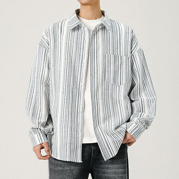 Gspmoly Mens Tshirt, Men'S Casual Stripe Button Lapel Fashion Long Sleeve Shirt. Men Top up to 70% Off