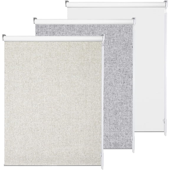 Allbright Linen Roller Shades with Wand Rod, Cordless Fabric Roller Blinds with Thermal Insulated,  Blackout Window Shades for Home, Office, Bedroom, Beige, 35" W x 72" H