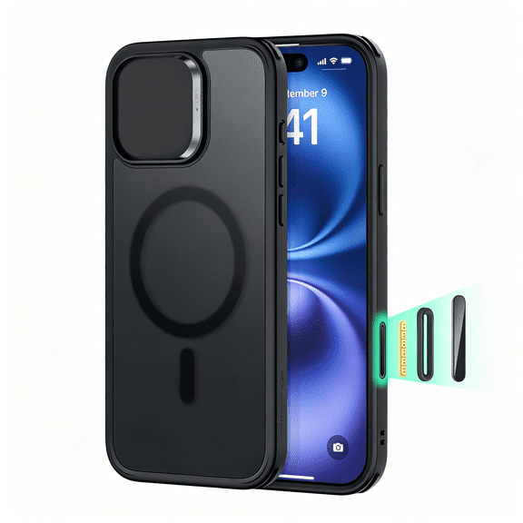 GJX Esr for Iphone 16 Case for Camera Control, Frosted Black | Ultra Slim, 3X Military-Grade Drop Protection, Magnetic Phone Case, Impact Absorbing, Resists Scratches