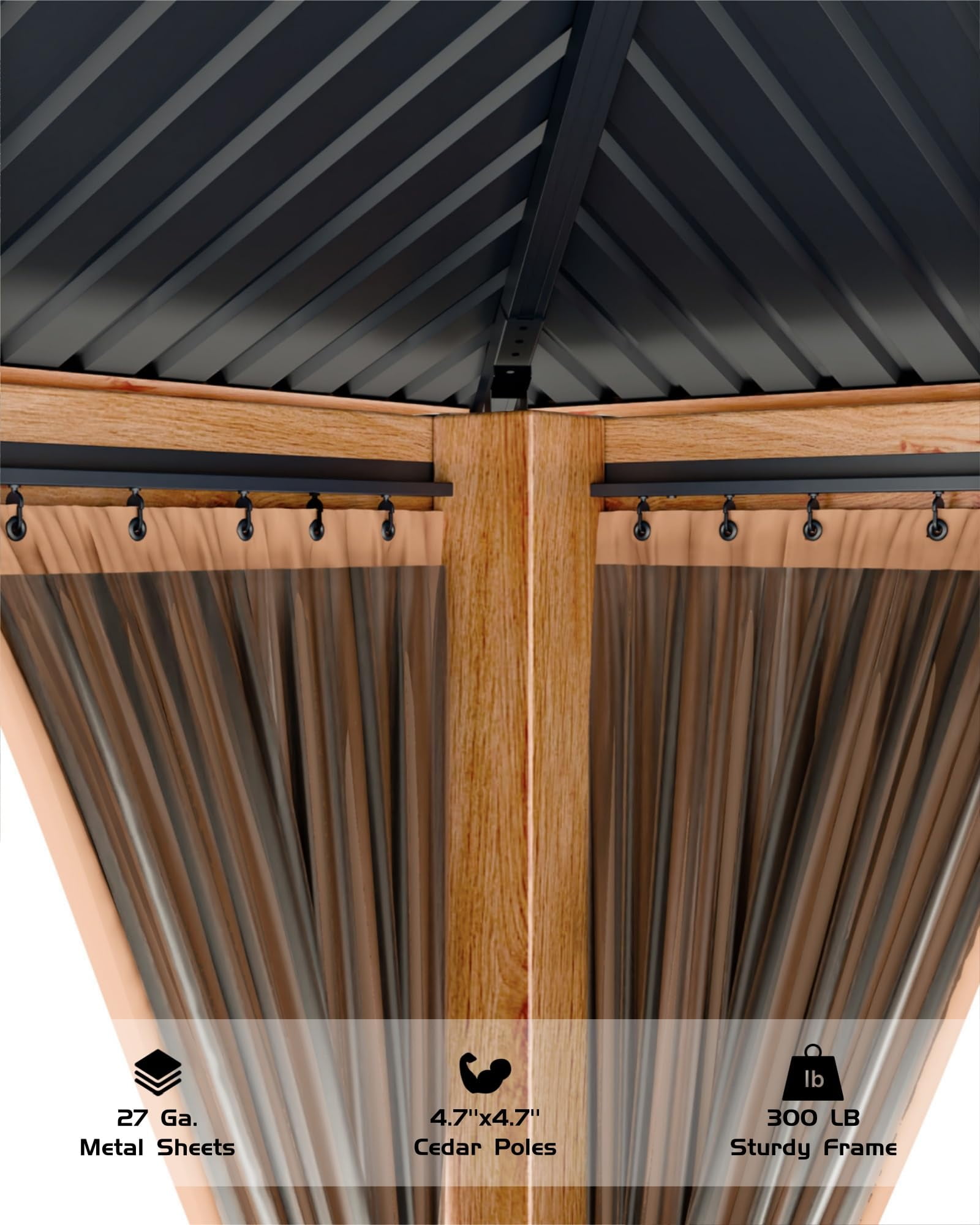 Outdoor living10x10ft Hardtop Gazebo Double Roof Canopy Wood, 4-Post Wooden, Curtain&Netting,Permanent Gazebo Pavilion