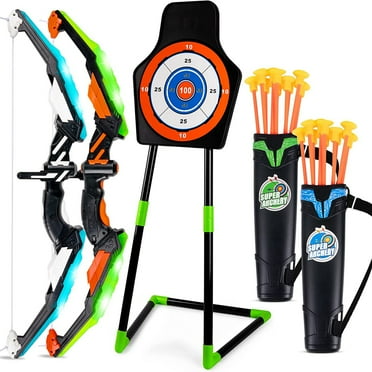 Beefunni Bow and Arrow for Kids, Light Up Archery Toy Set with 20 Suction Cup Arrows & Standing Target, Indoor Outdoor Gifts Toys for 4 5 6 7 8 Year Old Boys Girls