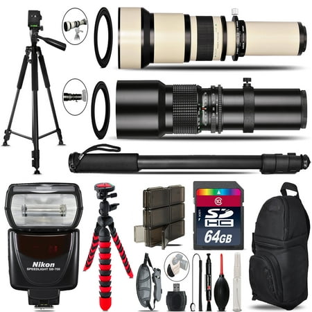 500mm-1300mm Telephoto Lens for D3100 D3200 + Nikon SB-700 Speedlight - 64GB