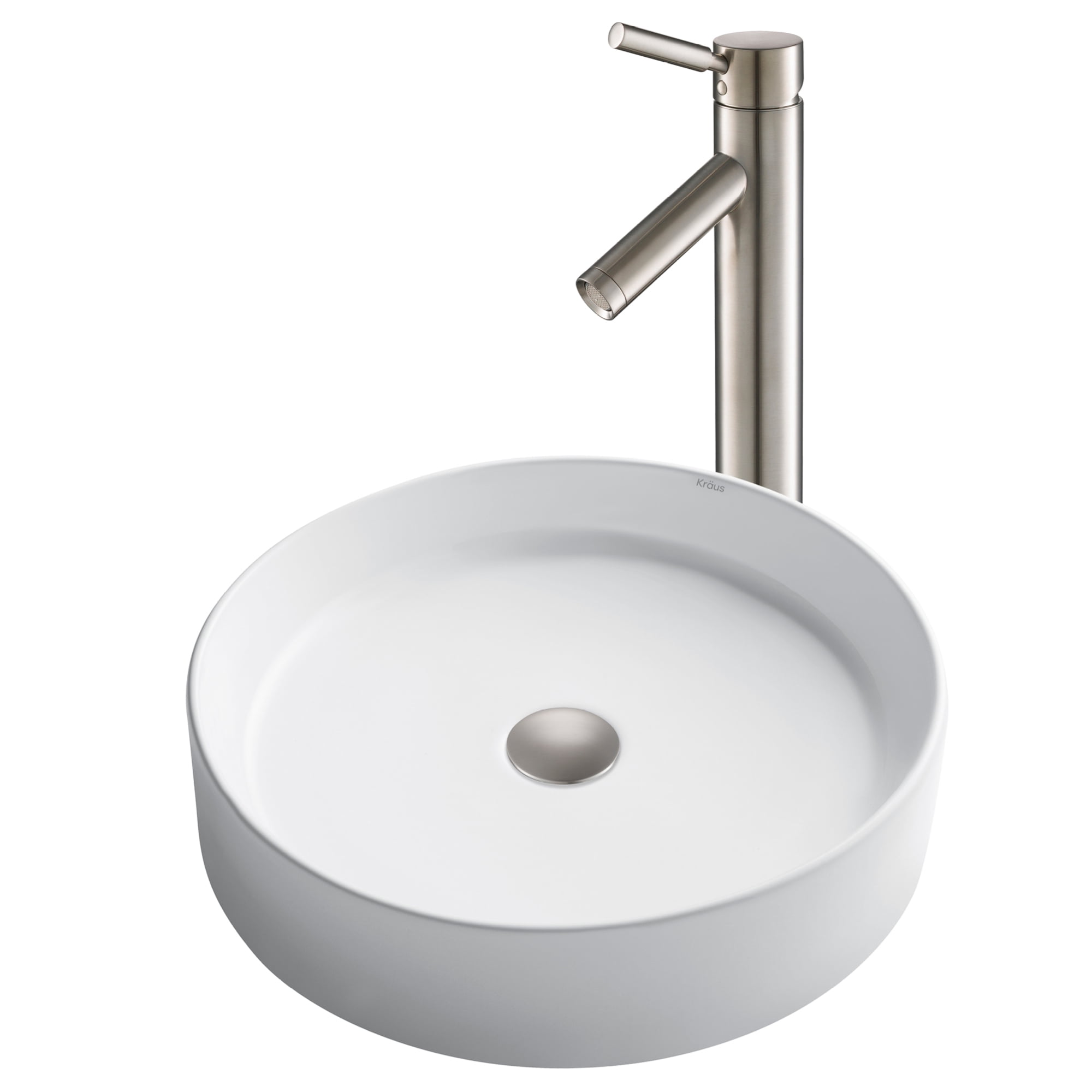 KRAUS 18inch Round White Porcelain Ceramic Bathroom Vessel Sink and