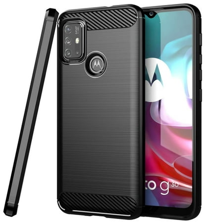 CoverON For Motorola Moto G30 Case / Moto G10 Phone Case, Slim Lightweight Flexible TPU Minimal Cover Carbon Fiber, Black