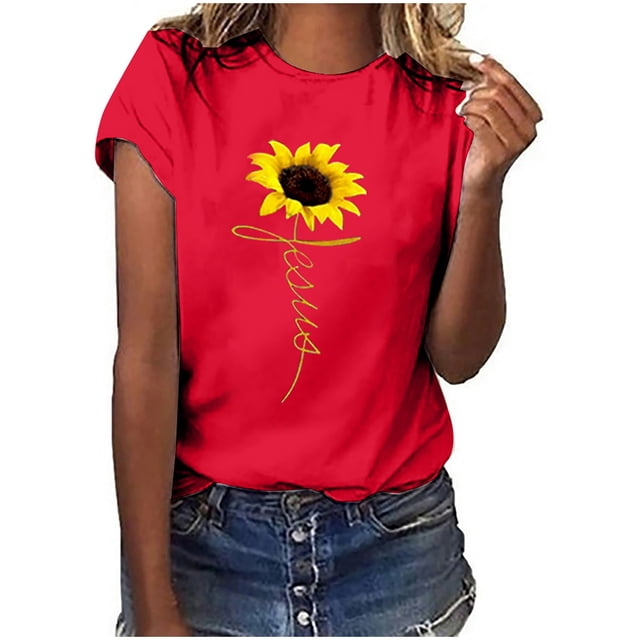 Birdeem Women Girls Plus Size Sunflower Print Tees Short Sleeve T Shirt Blouse Tops