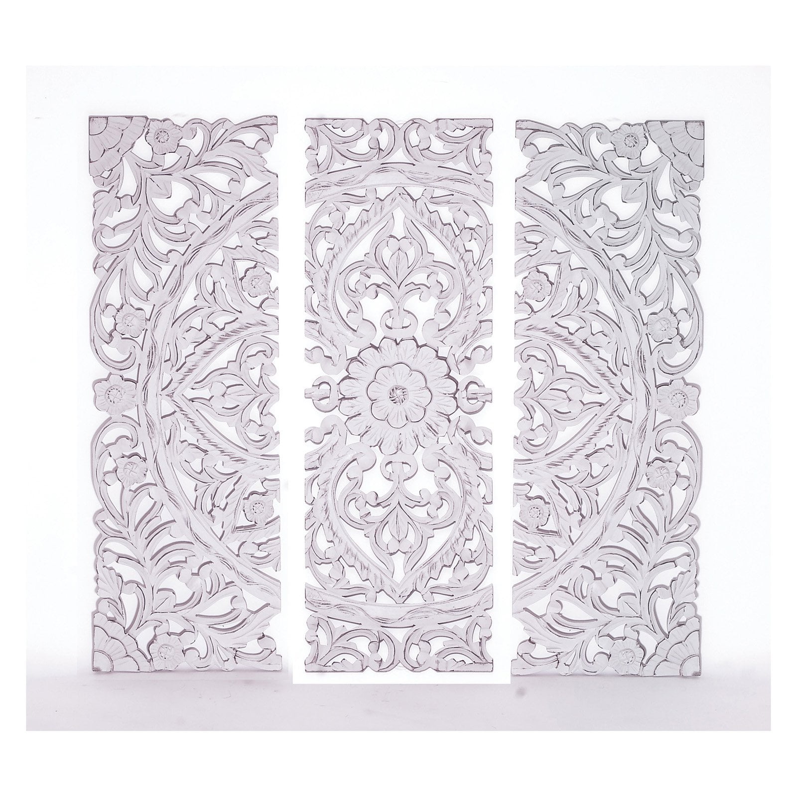 Woodland Imports White Carved Wooden Wall Plaque Set Of 3 Woodland Imports White Carved Wooden Wall Plaque Set Of 3 Com