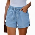 thumbnail image 5 of Busydd Womens Shorts Solid Color Drawstring Denim Shorts Comfortable Casual Elastic Waist Jean Shorts with Pockets, 5 of 5