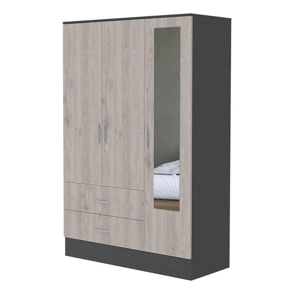 FM FURNITURE Florencia S Mirrored Modern Wood Armoire in Black Wenge/Light Oak