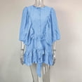 thumbnail image 4 of THDHVS Plus Size Dress,Dresses for Women,Casual Solid Color Tiered Ruffle Lantern Sleeve Maxi Dress Light Blue, 4 of 9