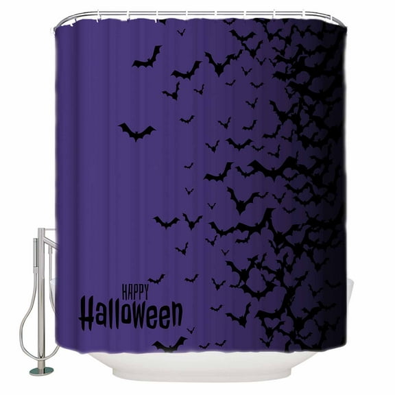 Bats Purple Black Gradient Happy Halloween Shower Curtain Set ，Waterproof Fabric Shower Curtains Shower Curtains for Bathroom,Bathroom Decor 54x"78"