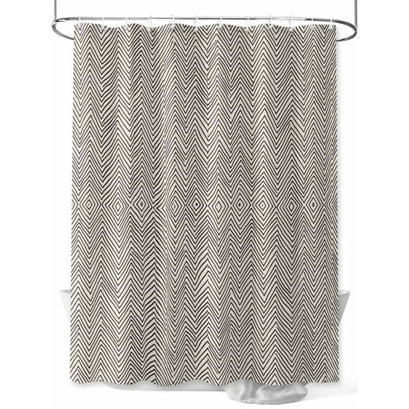Fsddascl Beige Black Stripe Shower Curtain Set - 48" x 72" Washable Bathtub Curtain with 12 Hooks, Modern Abstract Art Moire Striped Waterproof Fabric Stall Shower Curtains for Bathroom/Bathtub